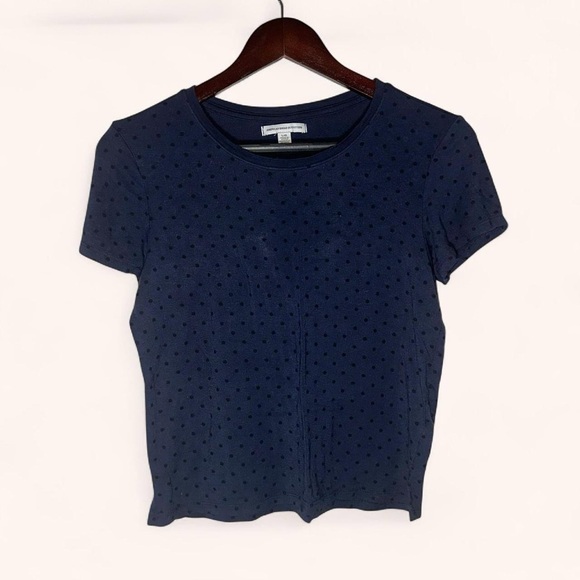 American Eagle Outfitters Tops - American Eagle AE Navy Blue Black Polka Dot Cropped Tee T Shirt Crop Top Slit
